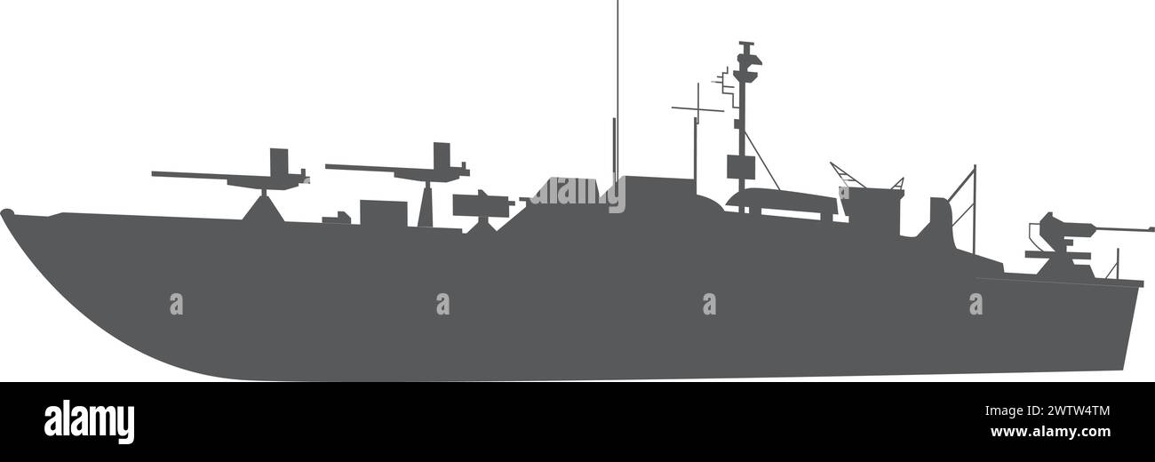 Schwarze Silhouette des Schlachtschiffs. Navy Army Force Schiff Stock Vektor