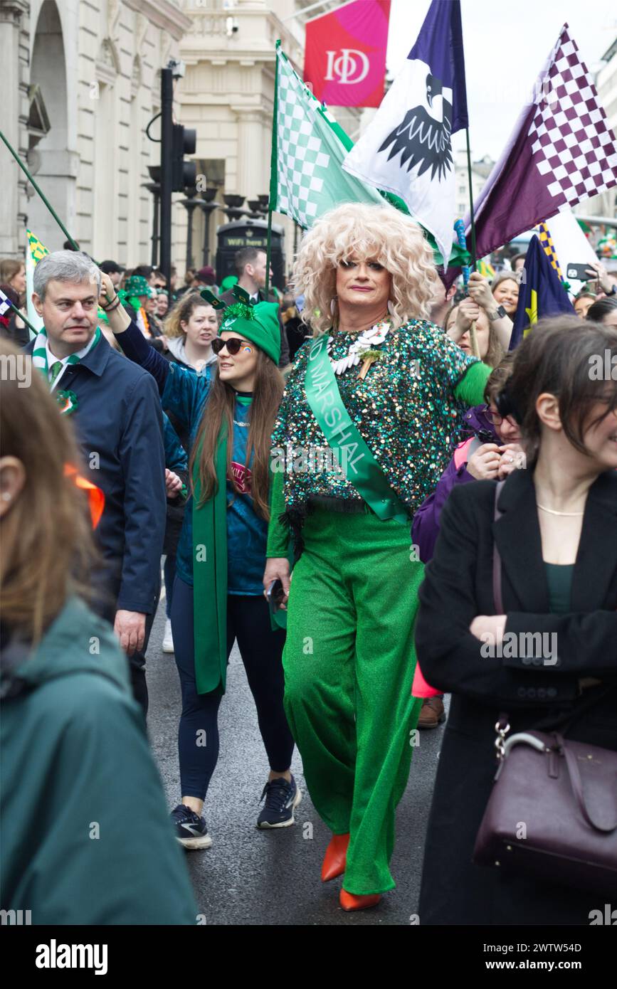 Irelands Nationalschatz, Panti Bliss, St. Patrick's Day Feiern, London Stockfoto