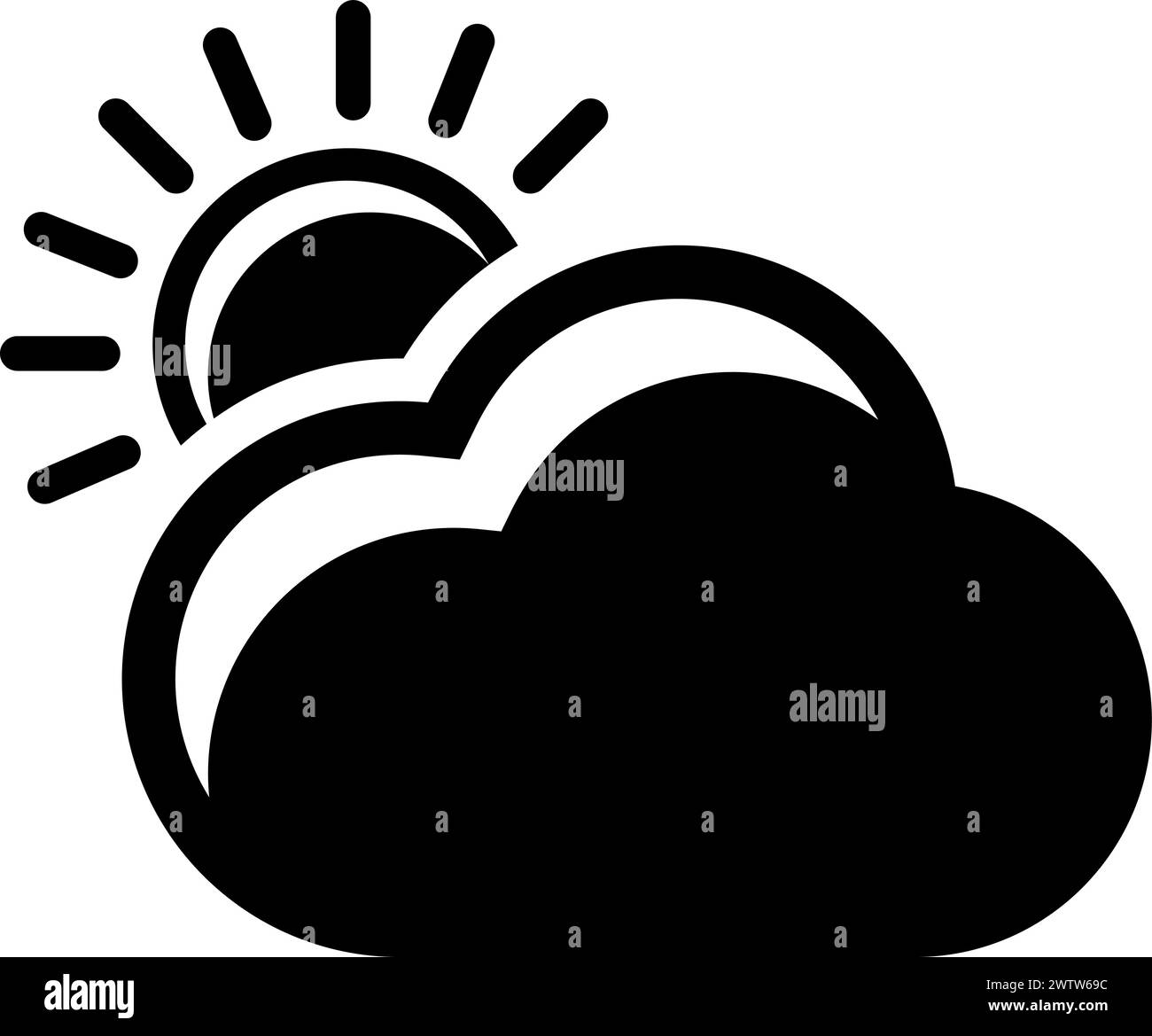 Symbol für Sonne und Wolke in Schwarz. Teilweise bewölktes Wetter Stock Vektor