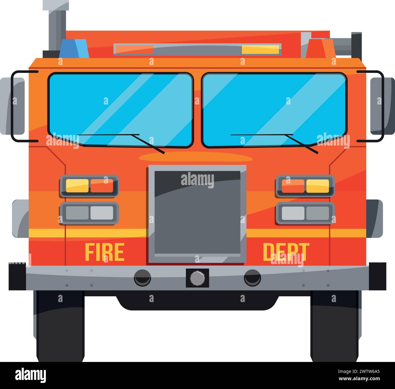 Vorderansicht des Feuerwehrtransports Cartoon Red Truck Stock Vektor