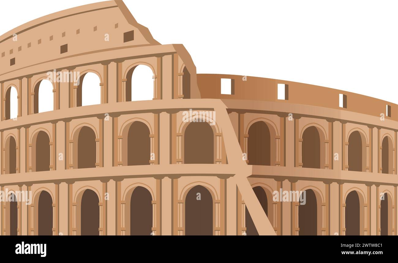 Römisches kolosseum ruinfarbene Ikone. Tourismus- und Reisesymbol Stock Vektor