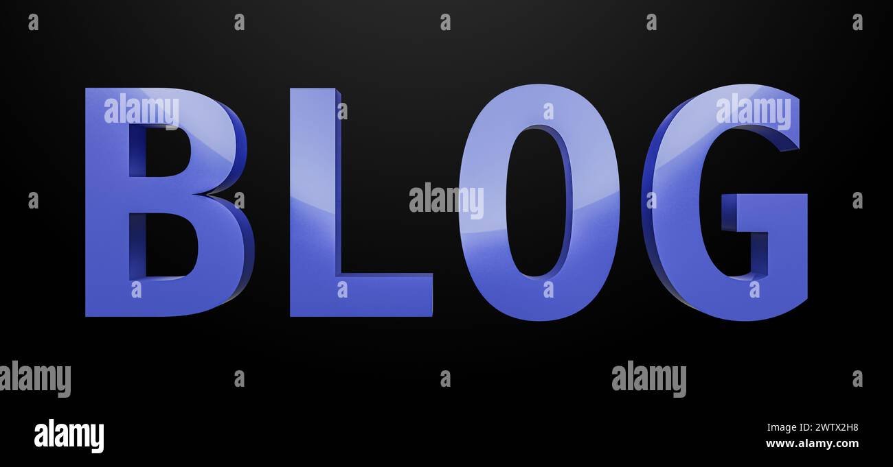 Word Blog. Blogging-Konzept. Abbildung für Webblogger. Isoliert auf Schwarz Stockfoto