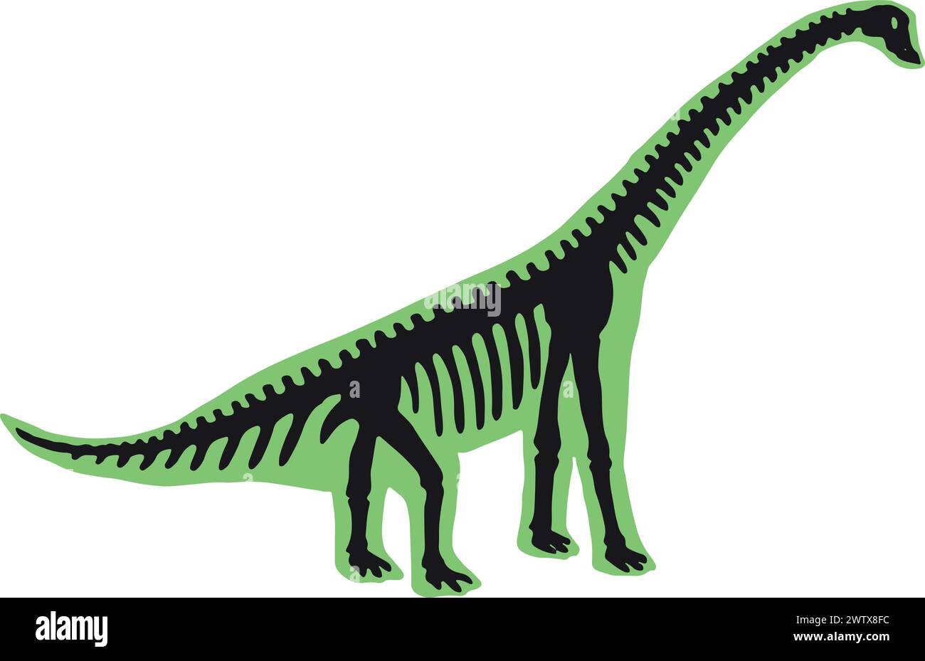Skelett-Symbol des Diplodocus. Farbenfrohes prähistorisches Tierdesign Stock Vektor