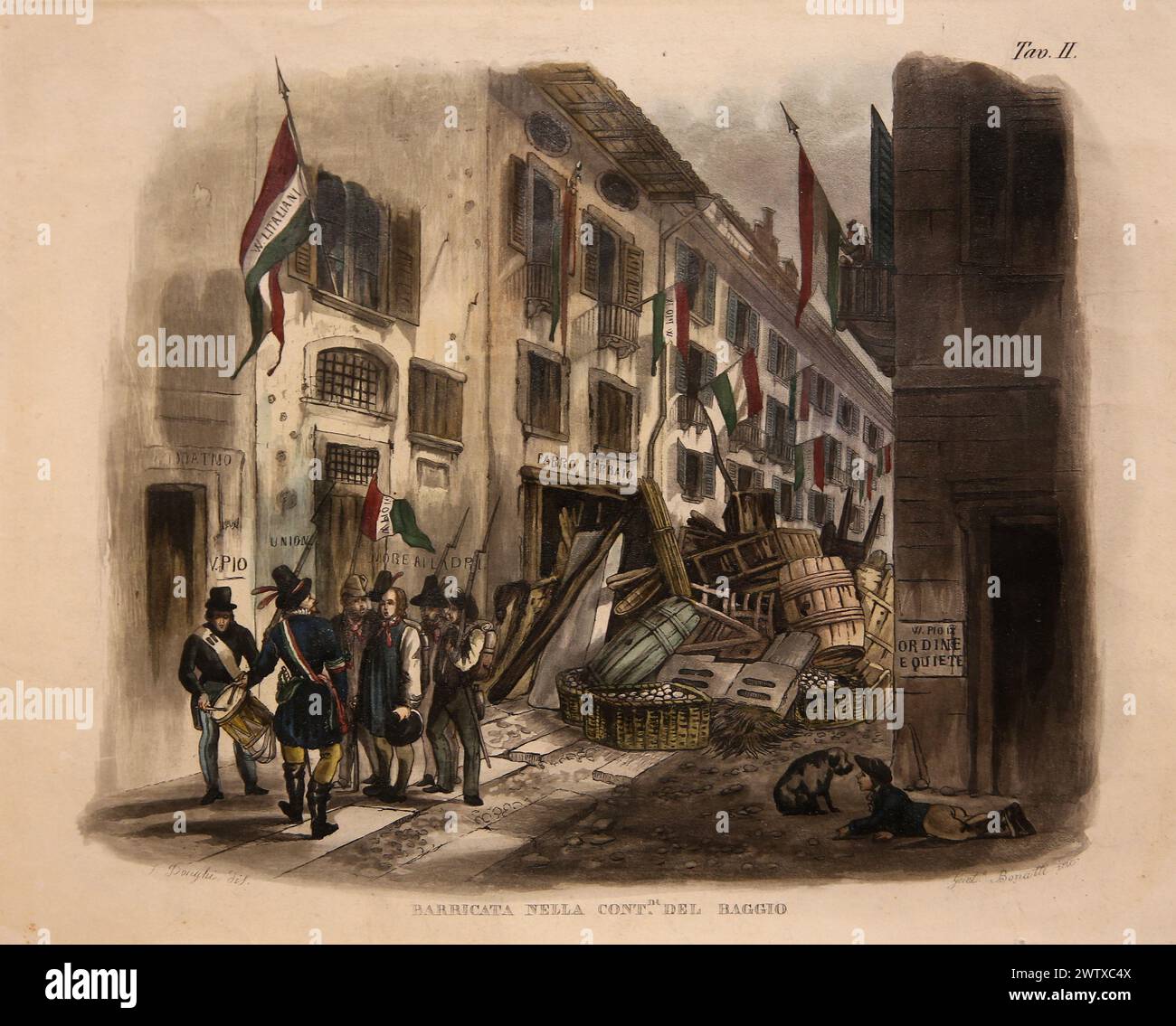Italien. Umdrehungen von 1848. Fünf Tage Mailand. Unterdrückung der Österreicher in Mailand, Lithographia, CA. 1850. Stockfoto