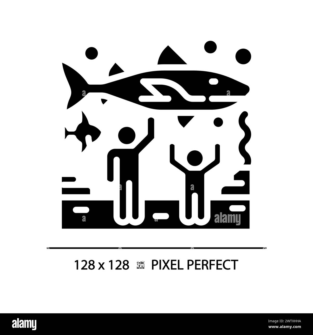 Oceanarium Ausstellung Pixel perfekte schwarze Glyphe Symbol Stock Vektor