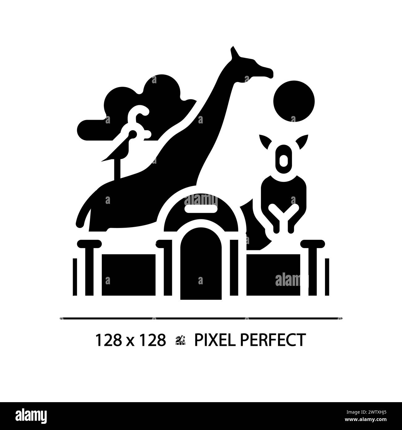 Zoo Life Ausstellung Pixel perfekte schwarze Glyphe Symbol Stock Vektor