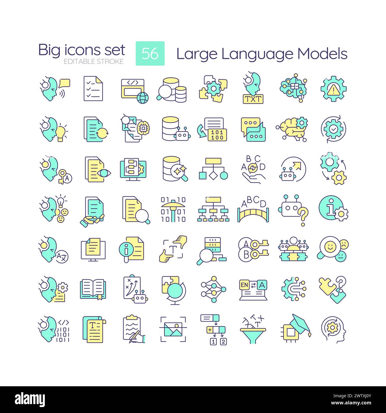 Große Sprachmodelle RGB-Farbsymbole gesetzt Stock Vektor