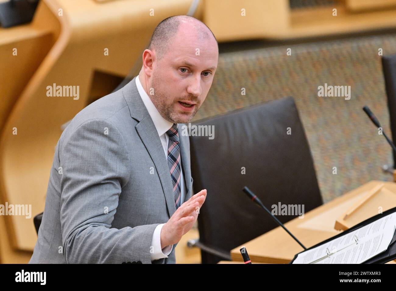 Edinburgh Schottland, Vereinigtes Königreich 19. März 2024. Kabinettssekretär für NHS Recovery, Gesundheit und Sozialfürsorge Neil Gray MSP im schottischen Parlament. Credit sst/alamy Live News Stockfoto