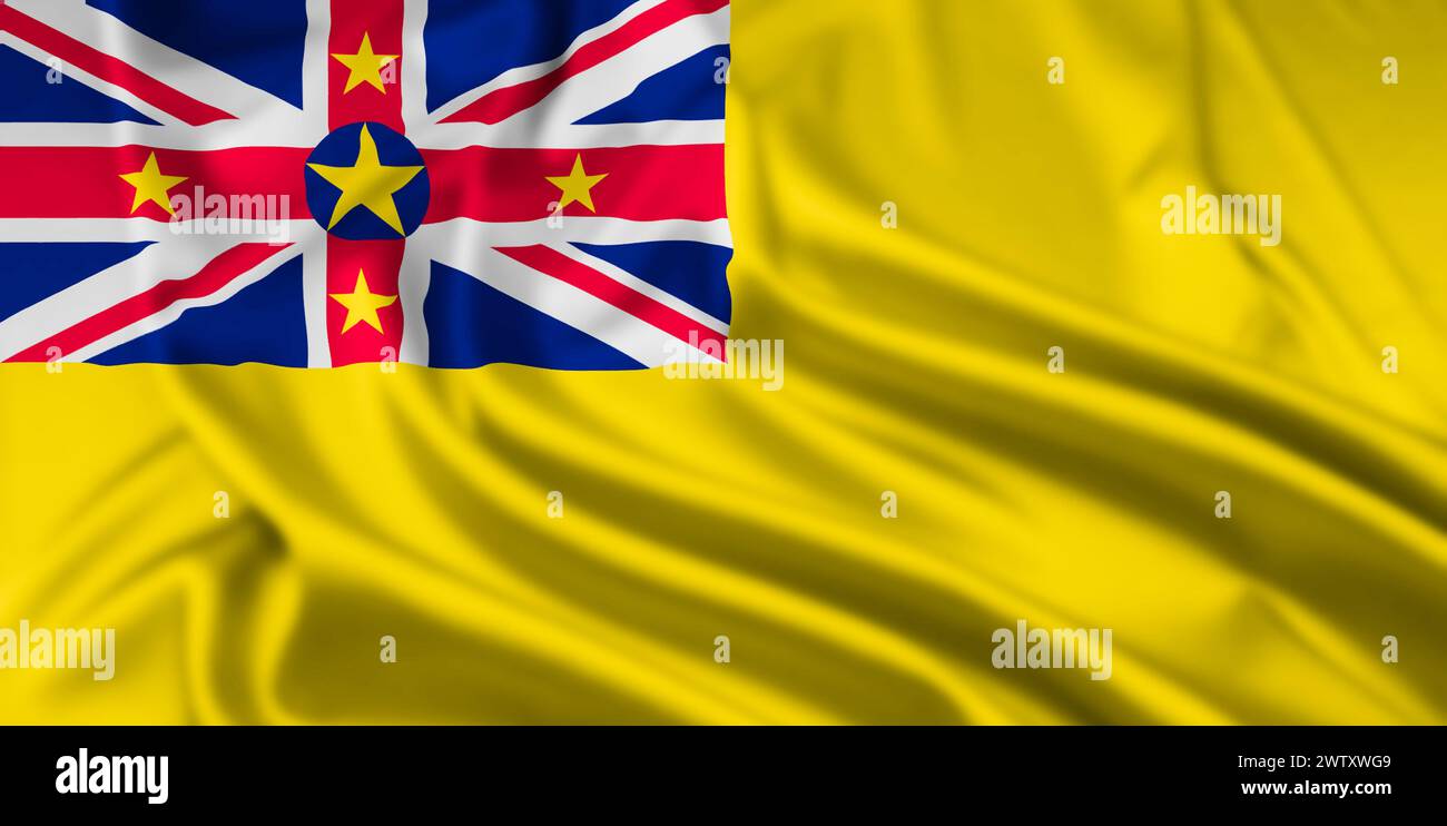 Die Flagge von Niue, ein Staat in freier Verbindung mit Neuseeland, mit einem Ripple-Effekt Stockfoto