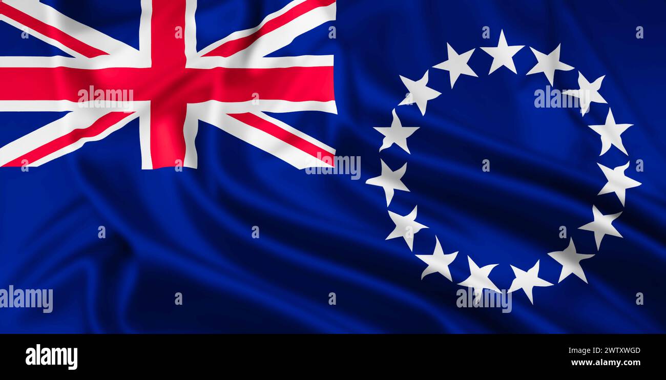 Die Flagge der Cookinseln, ein Staat in freier Assoziation mit Neuseeland, mit einem Ripple-Effekt Stockfoto