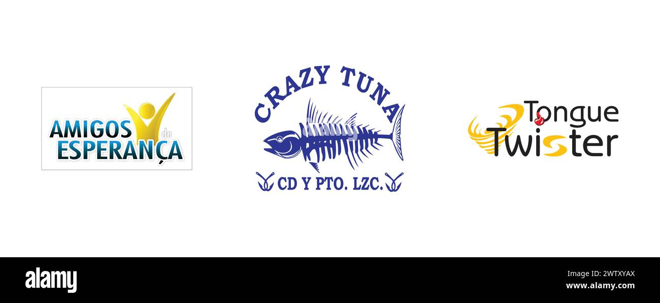 Tongue Twister, Amigos da Esperanca, Crazy Thuna.Arts und Design-redaktionelle Logokollektion. Stock Vektor
