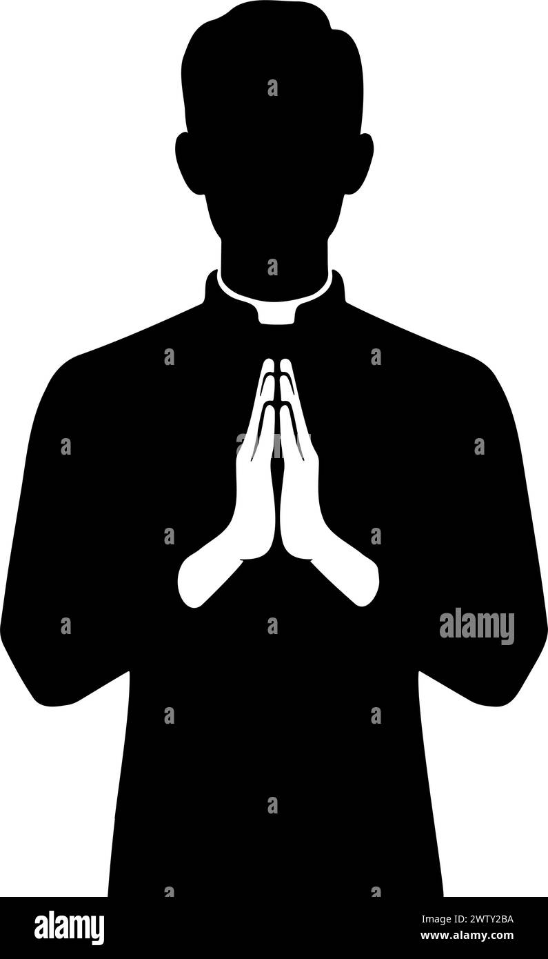 Priester betende Silhouette. Zum Gebet gefaltete Hände. Vektorabbildung Stock Vektor
