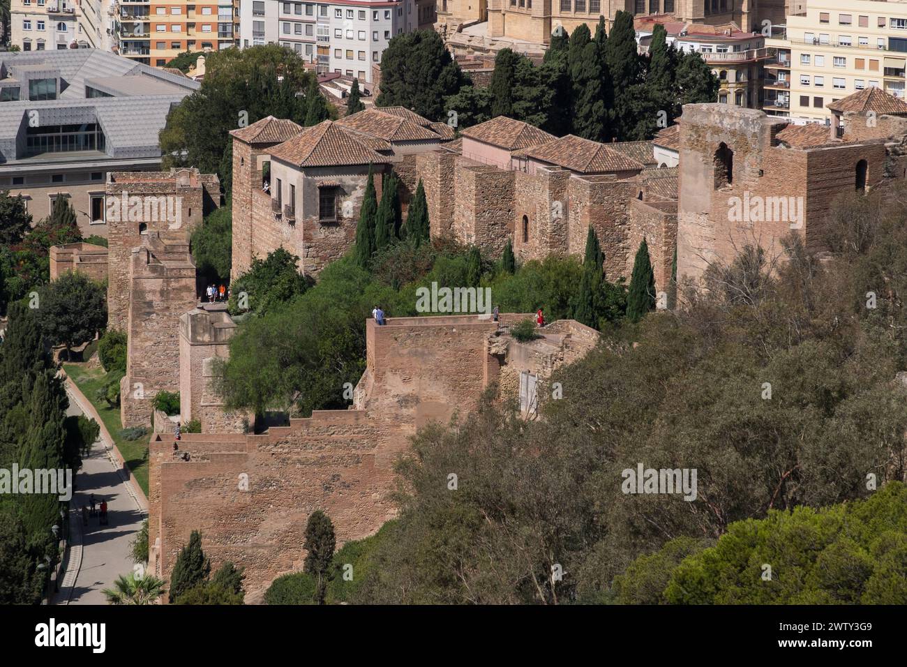 Alcazaba von Malaga vom Aussichtspunkt Gibralfaro aus gesehen Stockfoto
