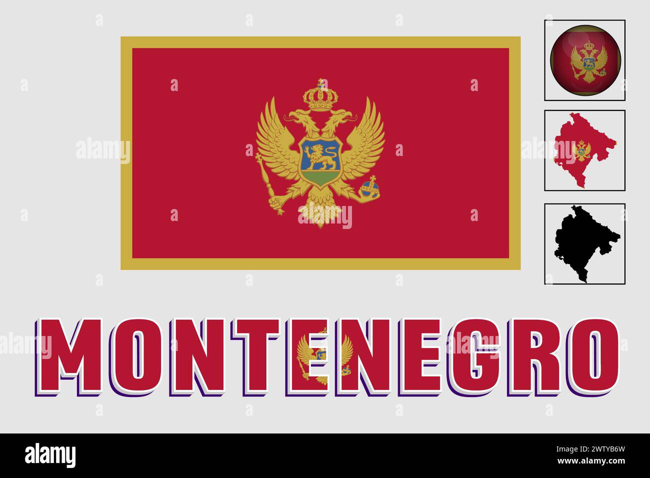 Montenegro Flagge und Karte in einer Vektorgrafik Stock Vektor