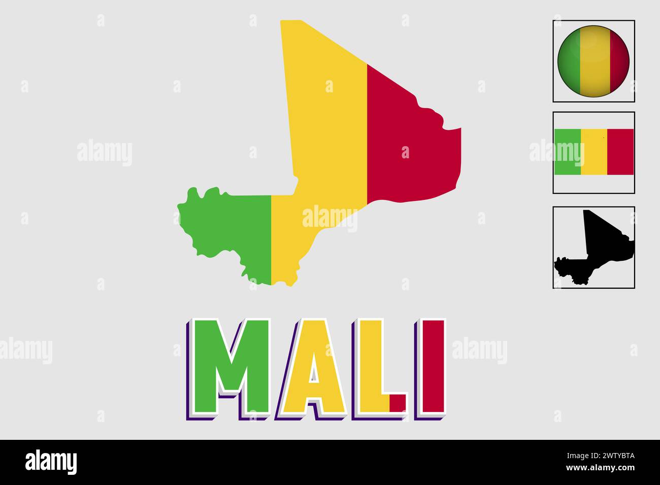Mali-Flagge und Karte in einer Vektorgrafik Stock Vektor