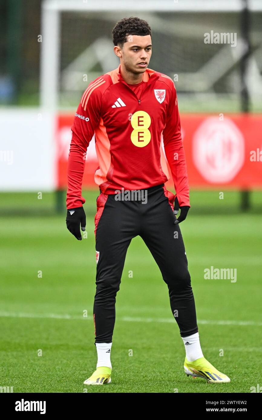 Brennan Johnson aus Wales während der offenen Schulung in Wales im Vale Resort Training Complex, Hensol, Großbritannien, 20. März 2024 (Foto: Craig Thomas/News Images) Stockfoto