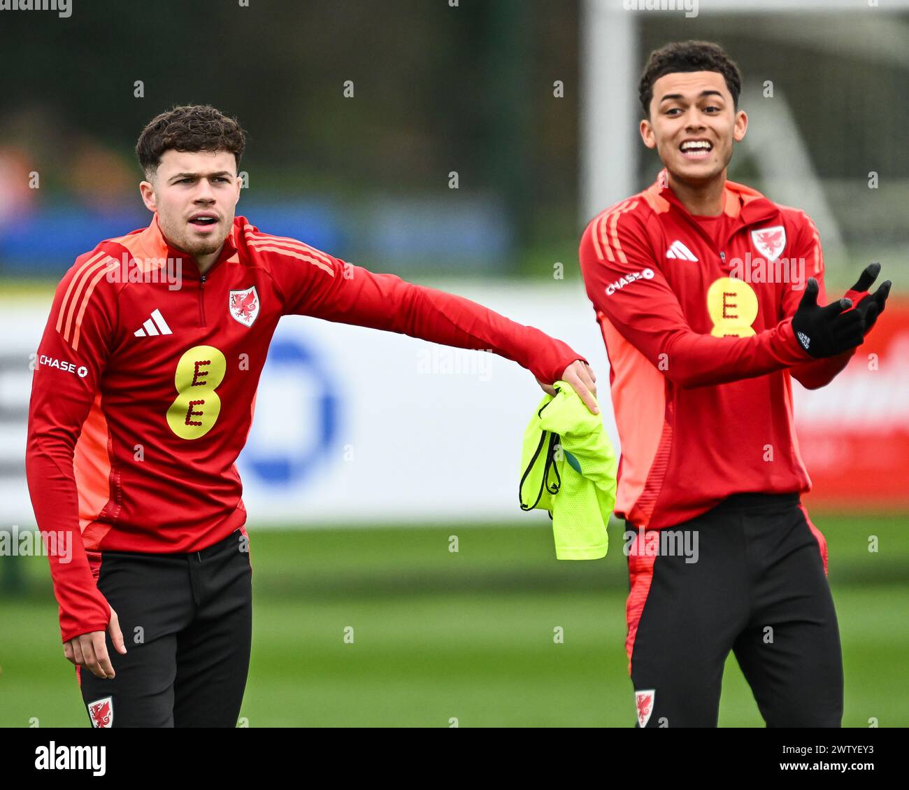 Neco Williams aus Wales während der offenen Schulung in Wales im Vale Resort Training Complex, Hensol, Großbritannien, 20. März 2024 (Foto: Craig Thomas/News Images) Stockfoto