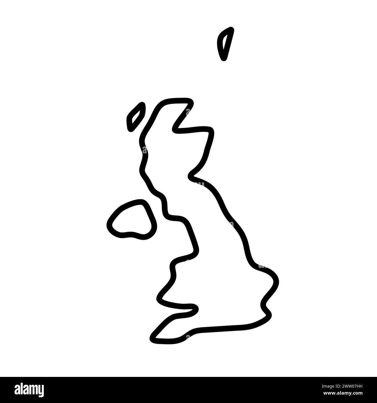 Vereinfachte Landkarte des Vereinigten Königreichs Großbritannien und Nordirland. Dicke schwarze Kontur. Einfaches Vektorsymbol Stock Vektor
