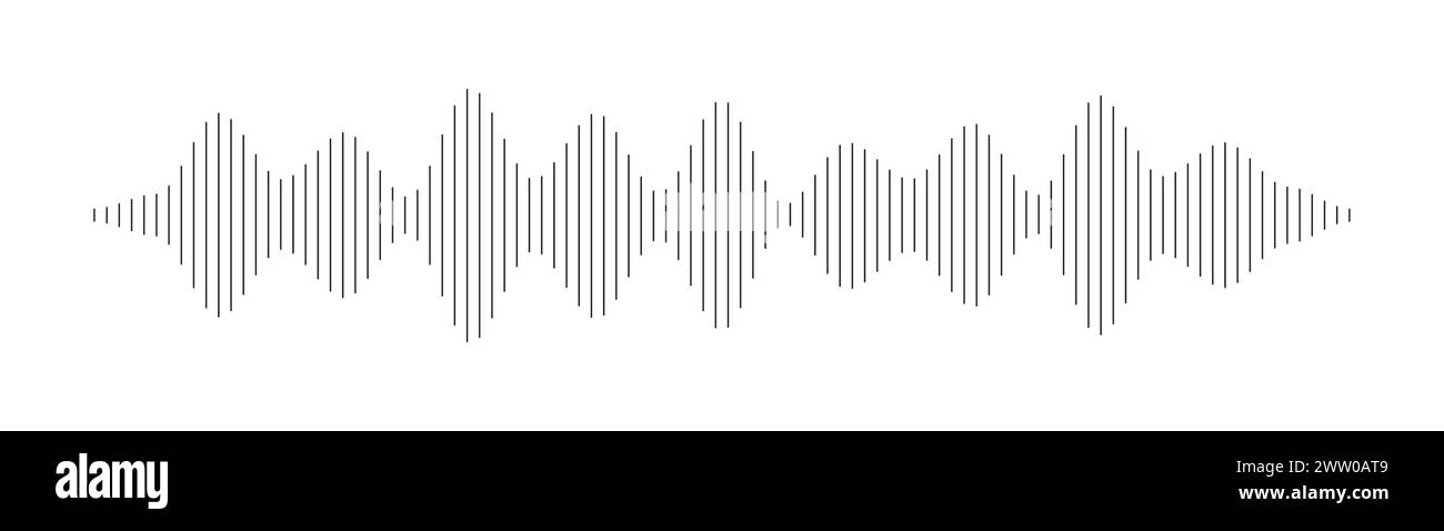 Schallwellenmuster. Audiowellenform für Radio, Podcast, Musikaufnahmen, Videos, soziale Medien. Schwarz auf transparentem Hintergrund. Stock Vektor