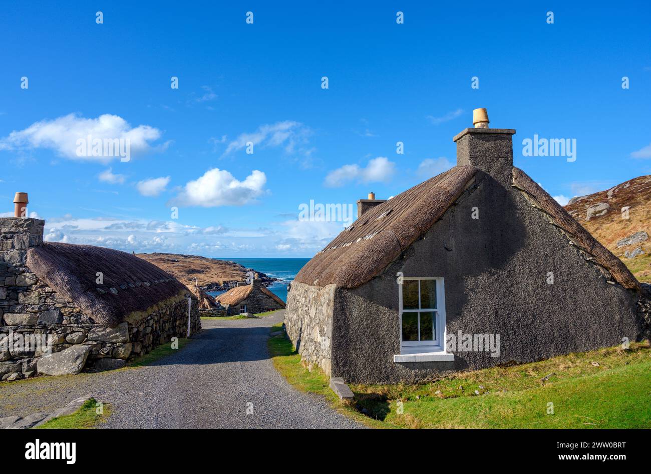 Garenin Blackhouse Village, Gearrannan, Isle of Lewis, Äußere Hebriden, Schottland, UK Stockfoto