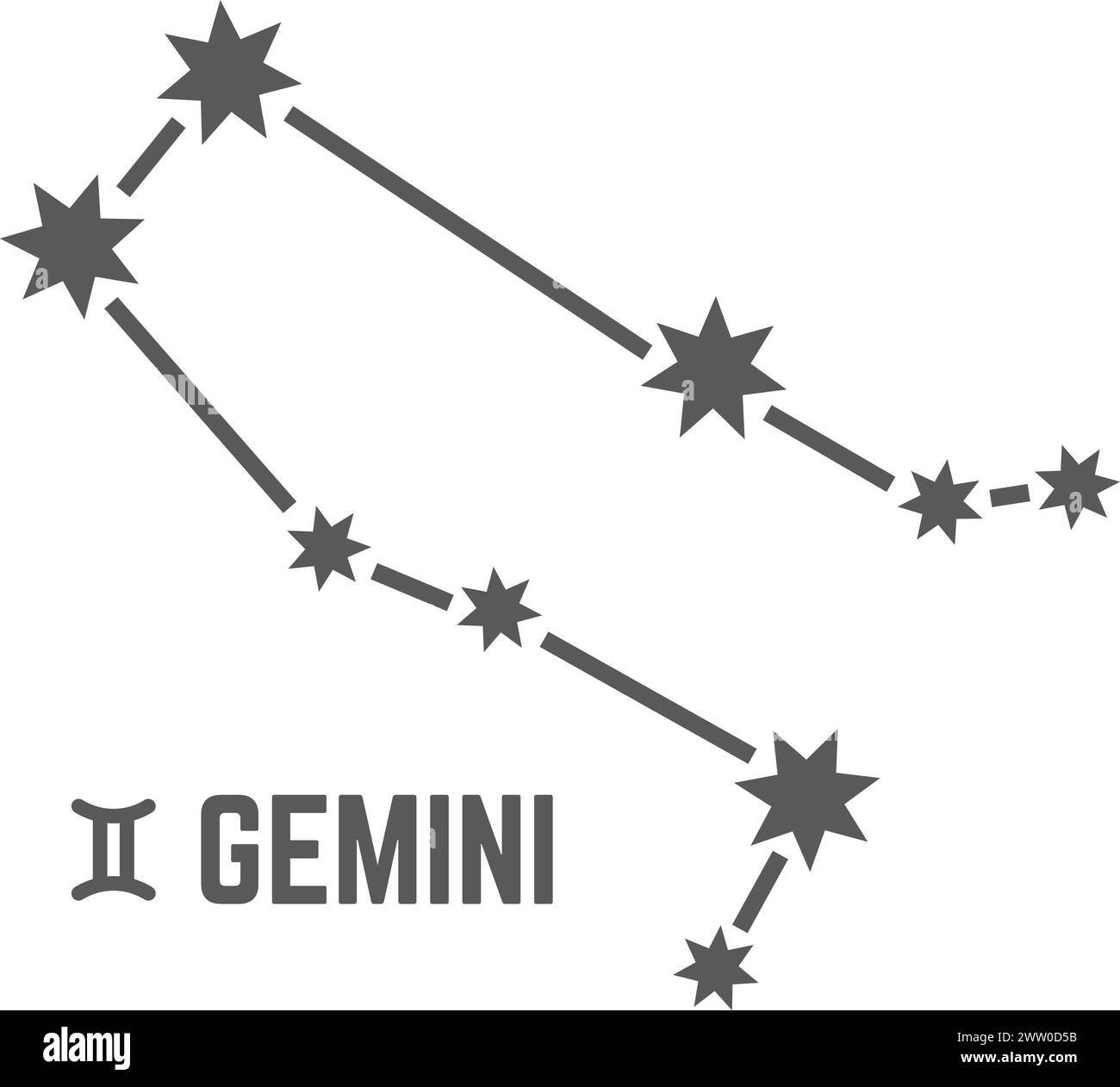 Gemini-Sternenkonstellation. Astrologisches Zeichen. Kosmischer Zodiac Stock Vektor