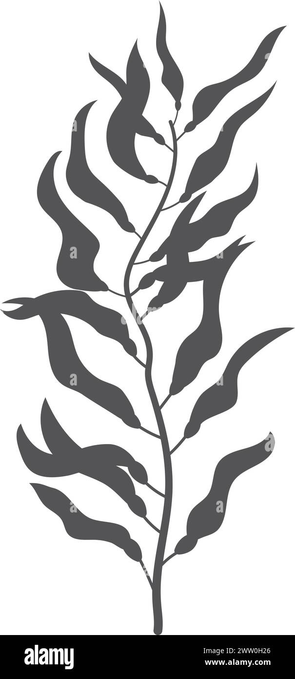 Unterwasserpflanzen-Silhouette. Schwarze Algen. Algensymbol Stock Vektor