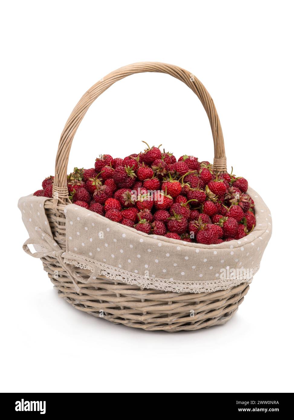 Erdbeere in einem großen Korb, isoliert auf weißem Hintergrund Stockfoto
