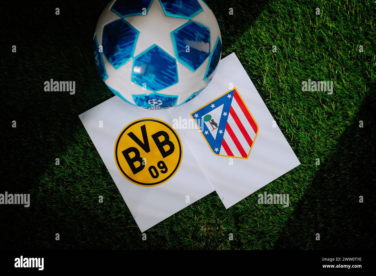 PARIS, FRANKREICH, MÄRZ. 16. 2024: Atlético Madrid (ESP) gegen Borussia Dortmund (DE). Viertelfinale der UEFA Champions League 2024 in Europa. Protokoll Stockfoto