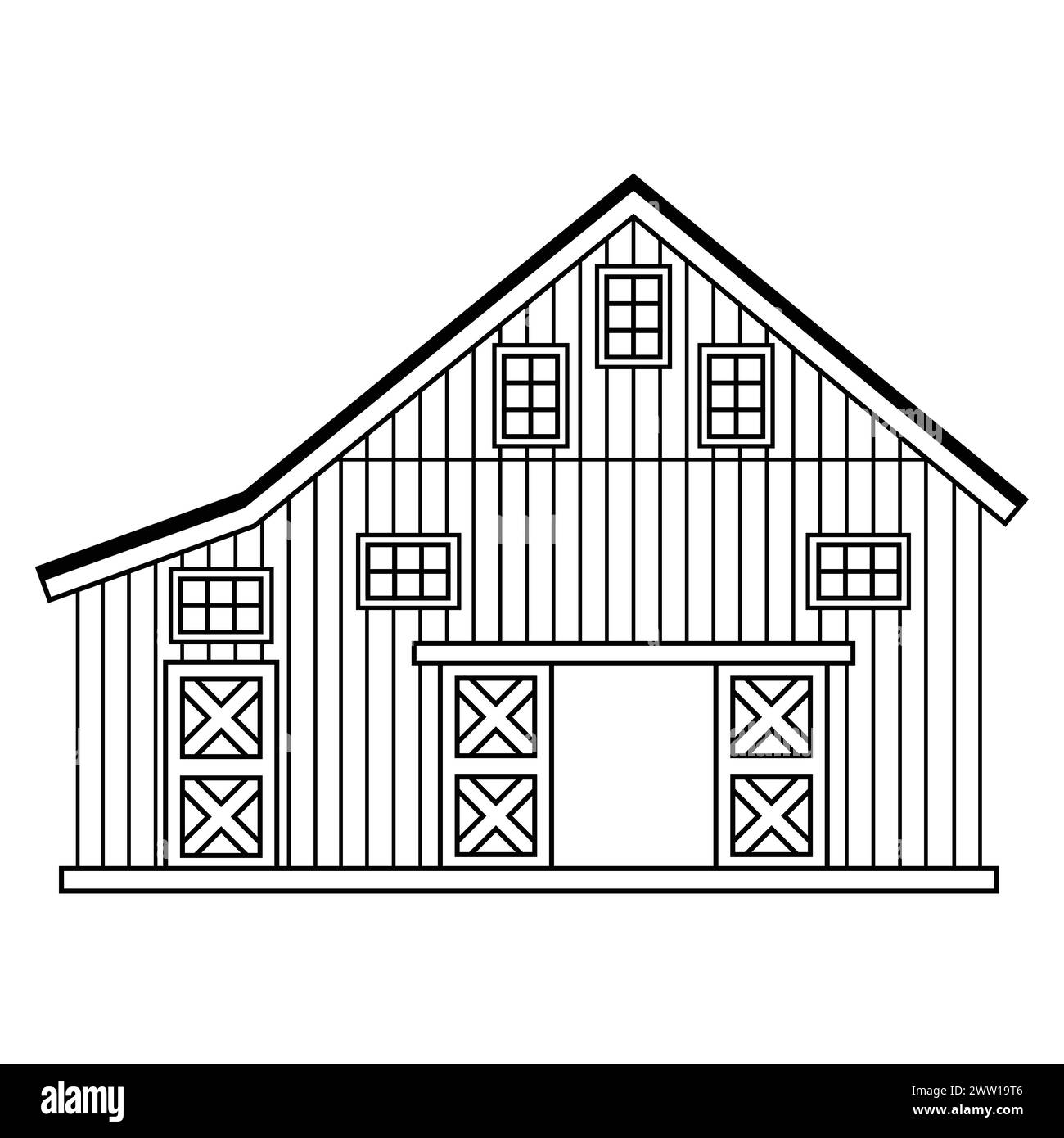 Schwarz weiß umrissene Holztüren Hausscheune. Vektorlinie isolierte Illustration für Malbuch Stock Vektor