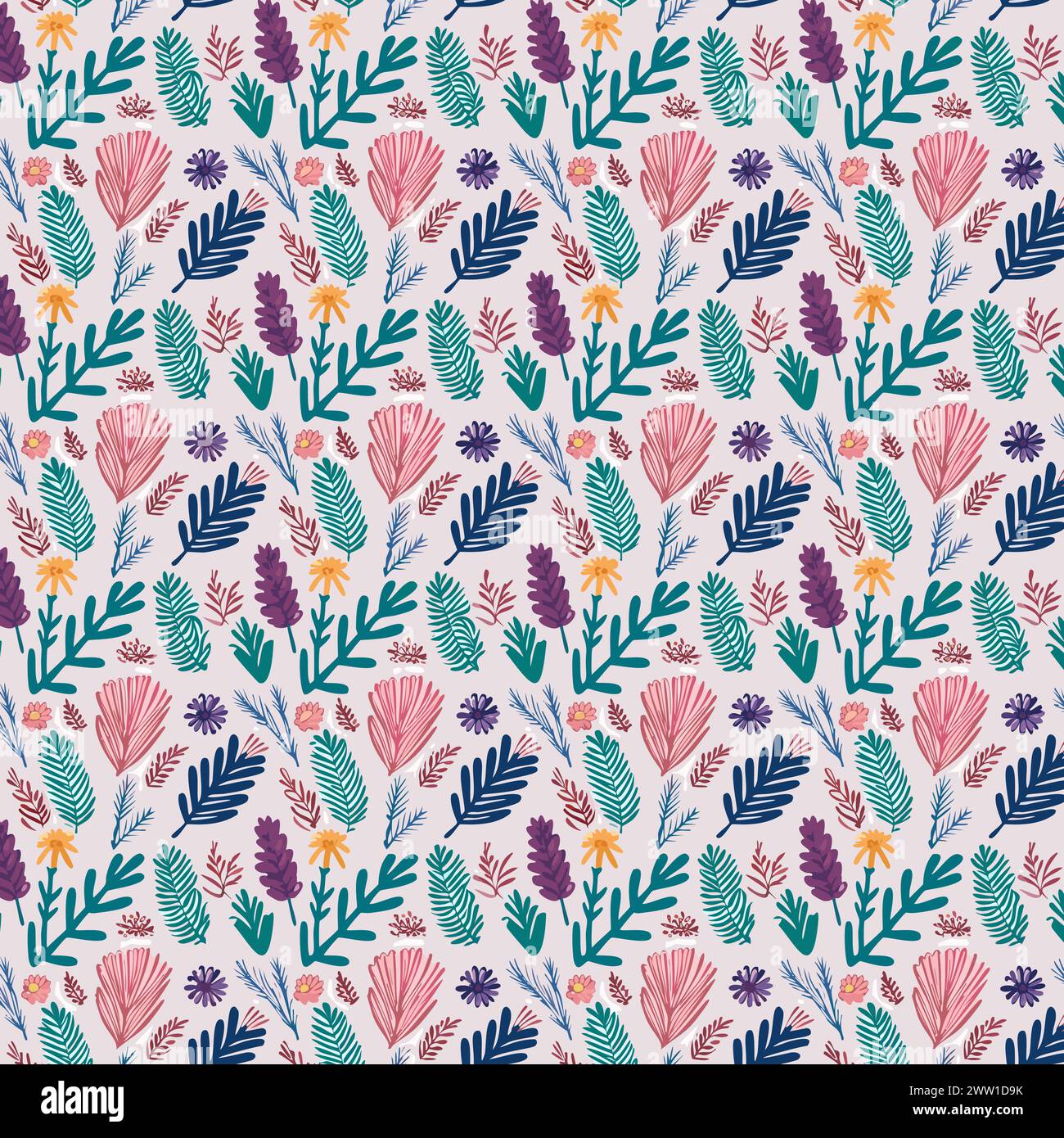 Blumenmuster mit Blättern. Blumensträuße Blumenkompositionen. Blumenmuster. Stock Vektor
