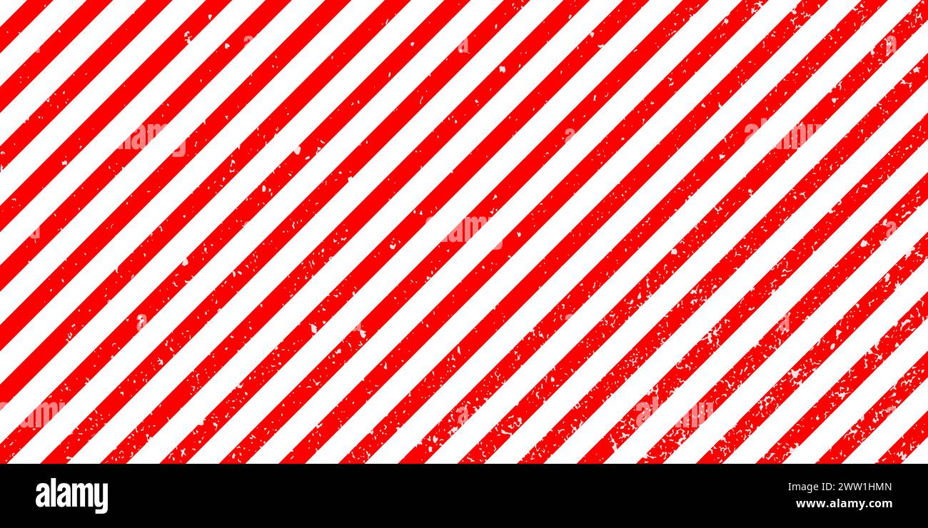 Warnrahmen für Vektor-Grunge-Textur in roten und weißen Diagonalstreifen. Stock Vektor