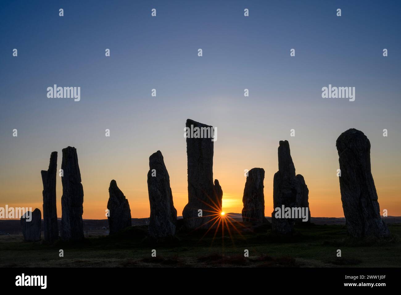 Die Calanais Standing Stones (auch bekannt als Callanish Stones) auf der Isle of Lewis and Harris, Äußere Hebriden, Schottland. Stockfoto