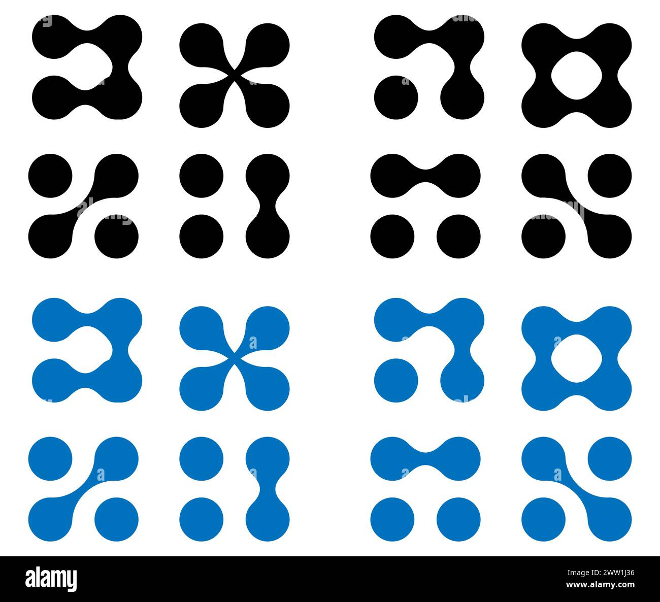 Abstrakte Punktbewegung verbundene runde Blobs Übergangsmetaballs. Stock Vektor