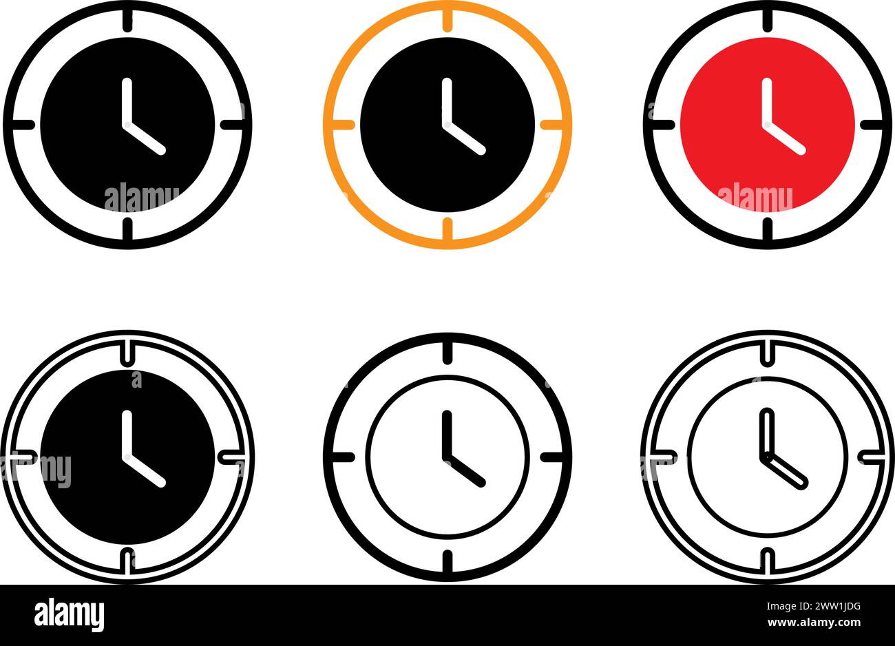 Zeitsymbol, Uhrensymbole, Vektorelemente. Stock Vektor