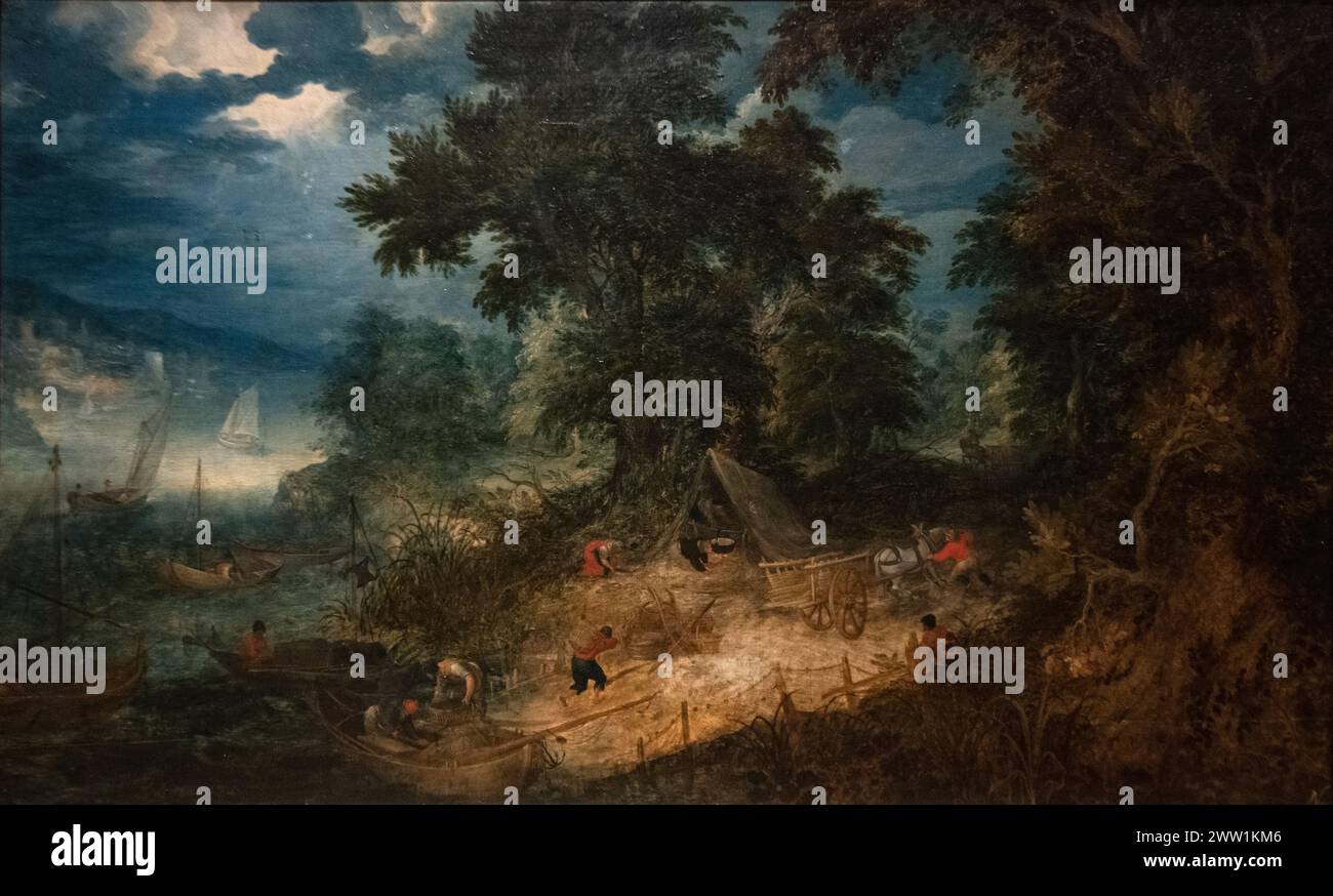 Abraham Govaerts: „Landschaft mit Fischern“ (1. Viertel des 17. Jahrhunderts) Stockfoto