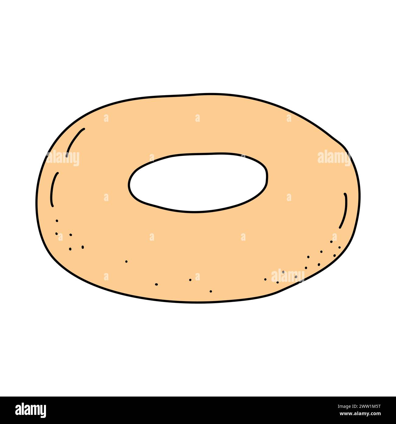 Einfacher frisch gebackener Bagel oder Donut mit Textur, Doodle-Stil Vektor-Illustration Stock Vektor