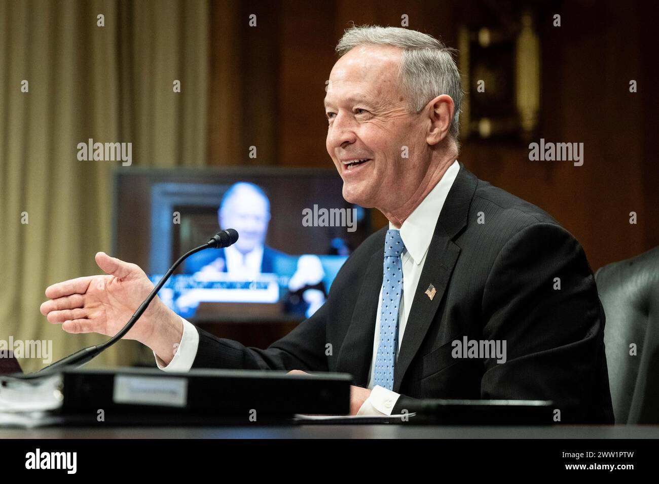 Washington, Usa. März 2024. Martin O'Malley, Kommissar der Sozialversicherungs-Verwaltung, sprach bei einer Anhörung des Senatsausschusses für das Altern im Kapitol der USA. Quelle: SOPA Images Limited/Alamy Live News Stockfoto