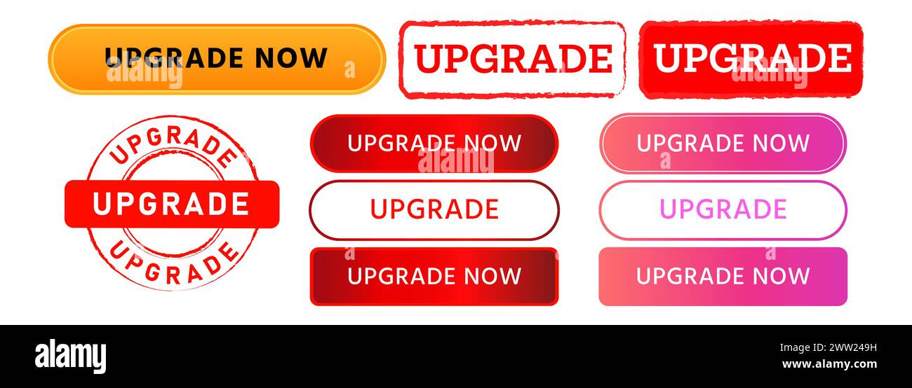 Upgrade kreisförmiger Rechteckstempel und Knopfzeichen für Update-System-Technologie Internet Stock Vektor