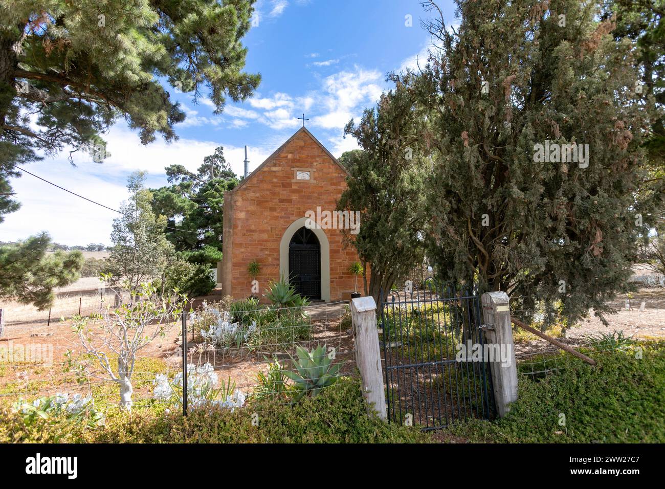St Paul's Lutheran Church, eine ehemalige Kirche im abgelegenen südaustralischen Dorf St Kitts, heute in Privatbesitz, South Australia, 2024 Stockfoto