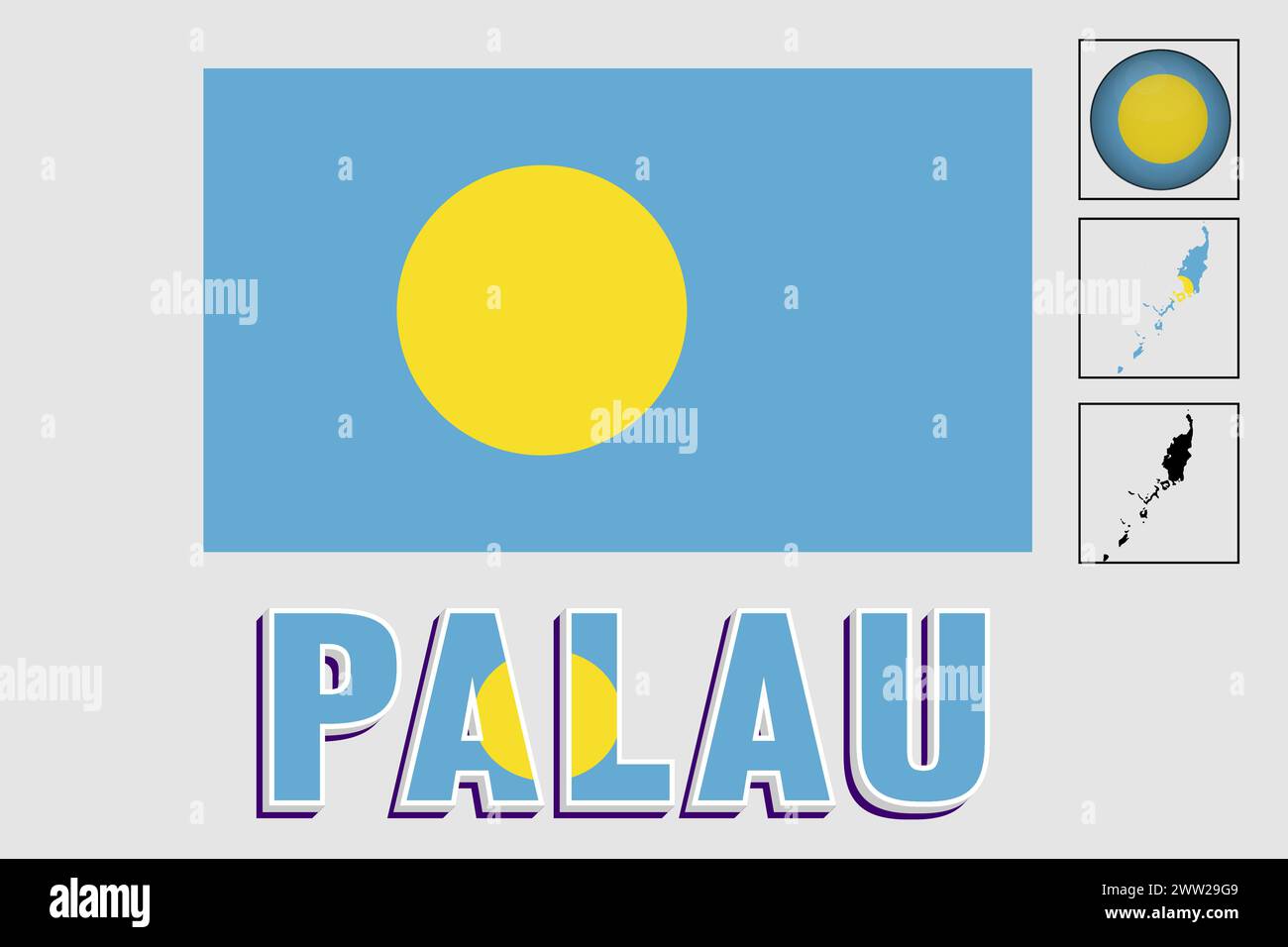 Palau-Flagge und Karte in einer Vektorgrafik Stock Vektor
