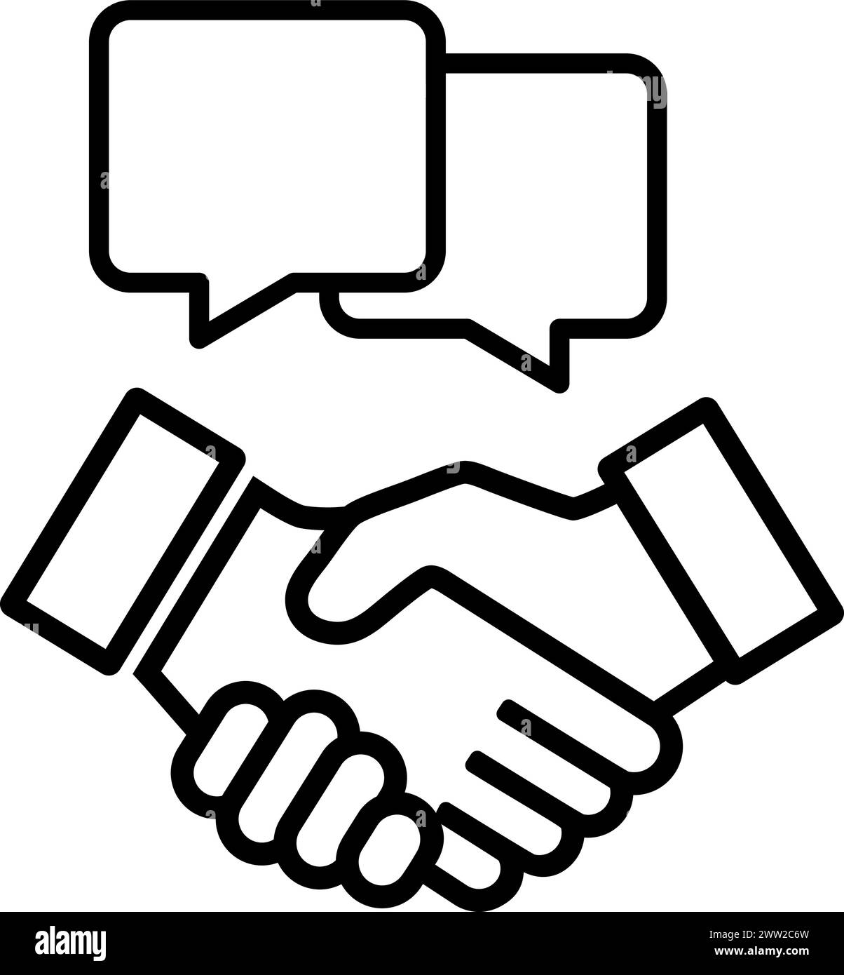 Handschlag und Kommentar Symbol als Konzept von Geschäftsvereinbarung, Vereinbarung, Vertrauen, Engagement und Partnerschaft Stock Vektor