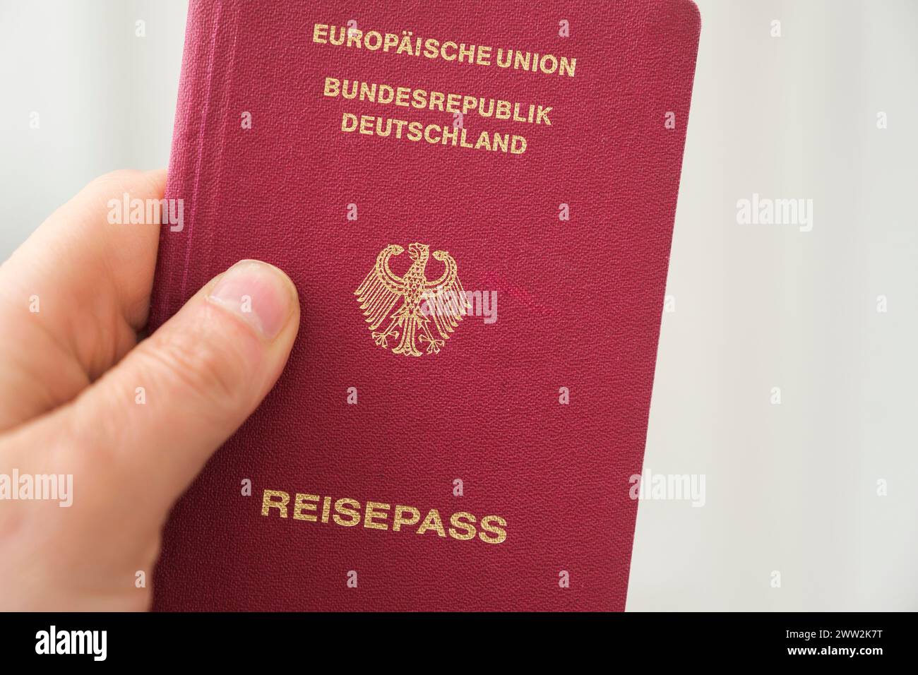 Hand mit deutschem Pass Stockfoto