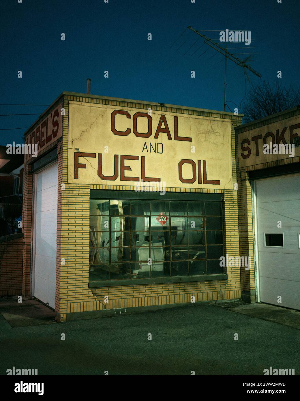 Hobels Coal Vintage Schild in Night, Coplay, Pennsylvania Stockfoto