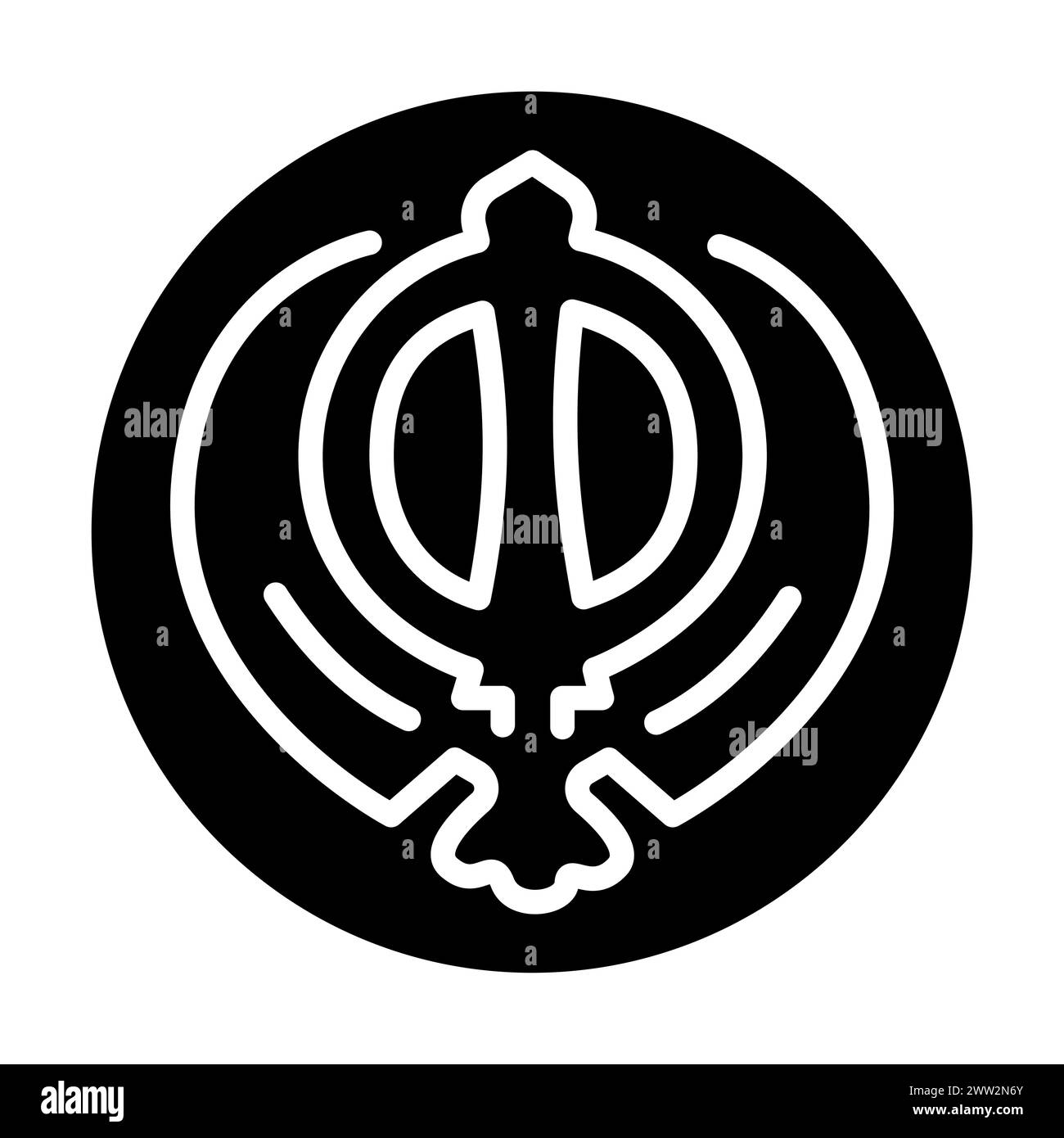 Schwarzes Symbol des Sikhismus. Religion isoliertes Element. Digitale Illustration für Webseite, mobile App, Werbeaktion. Stock Vektor