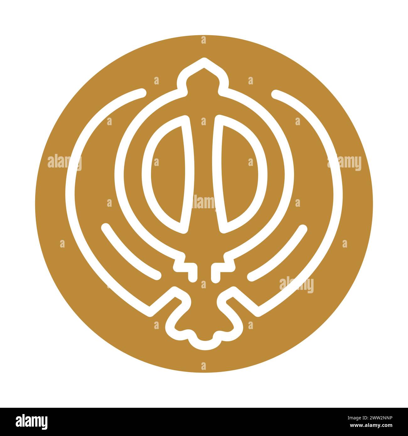 Schwarzes Symbol des Sikhismus. Religion isoliertes Element. Digitale Illustration für Webseite, mobile App, Werbeaktion. Stock Vektor