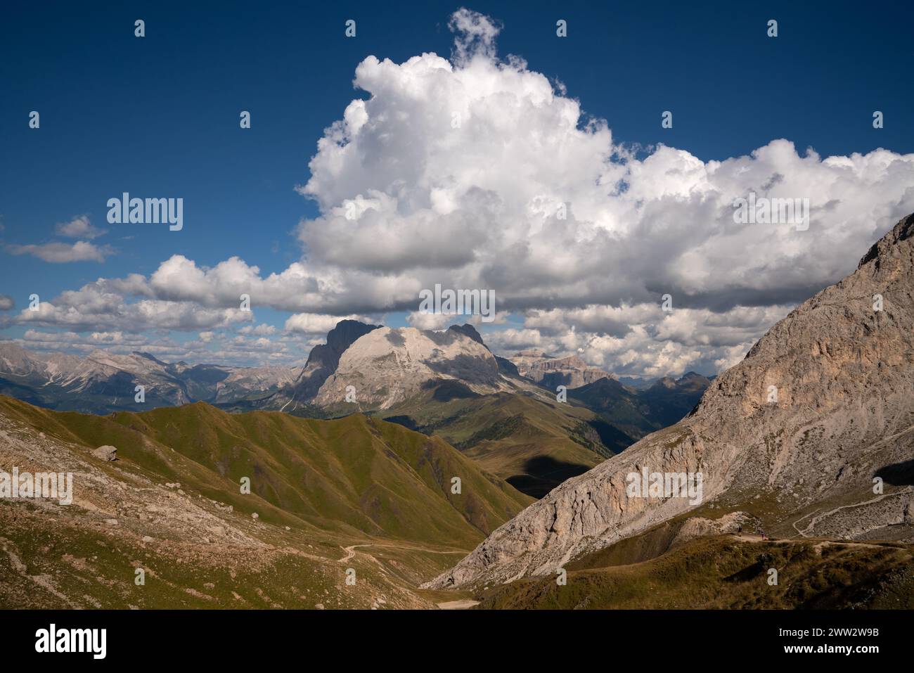 Panoramabild der Landschaft in Südtirol mit dem berühmten Schlern, Italien, Europa Stockfoto