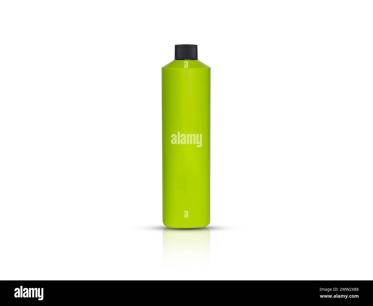 Grüne Kunststoffflasche Mit Schwarzem Verschluss, Isoliert Auf Weißem Hintergrund Stockfoto