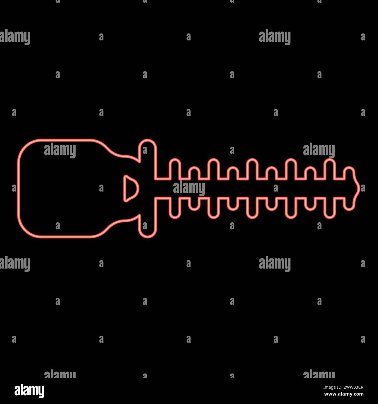 Neon Buschschneider Trimmer für Büsche Mähen Hecke Garten Arbeit Konzept rote Farbe Vektor Illustration Bild flache Art Licht Stock Vektor
