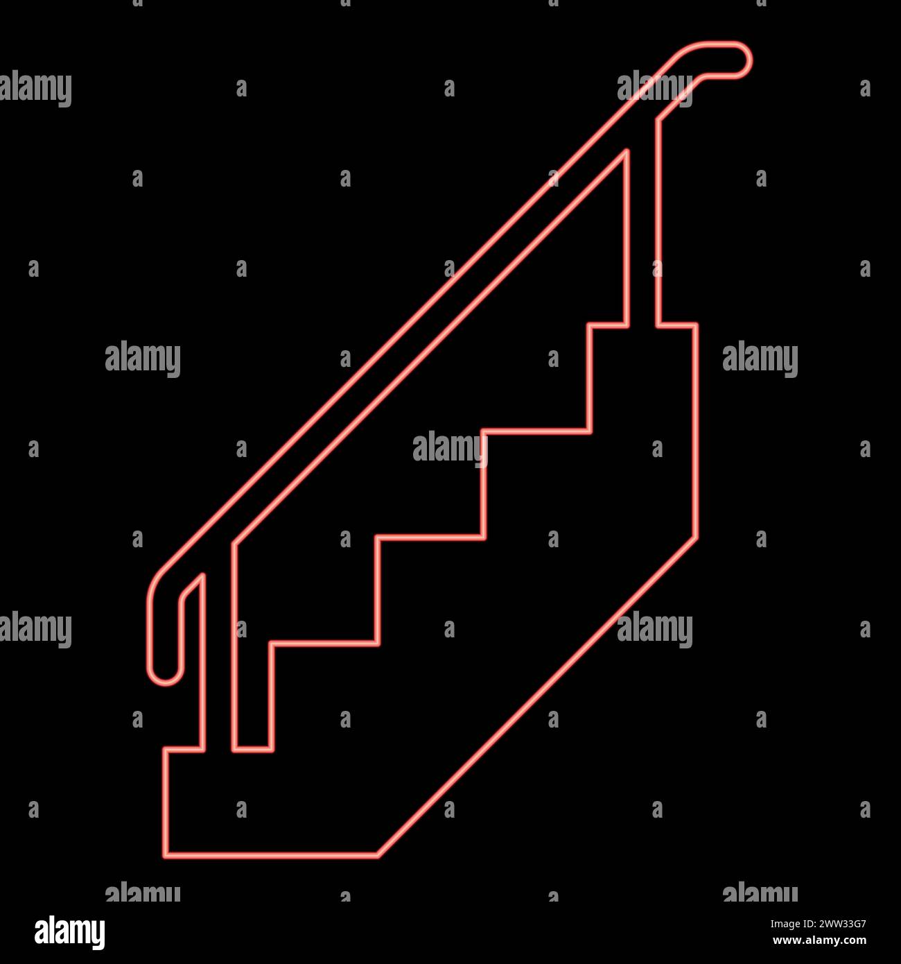 Neontreppe mit Geländer Treppe mit Handlauf Leiter Zaun Treppe rote Farbe Vektor Illustration Bild flache Art Licht Stock Vektor