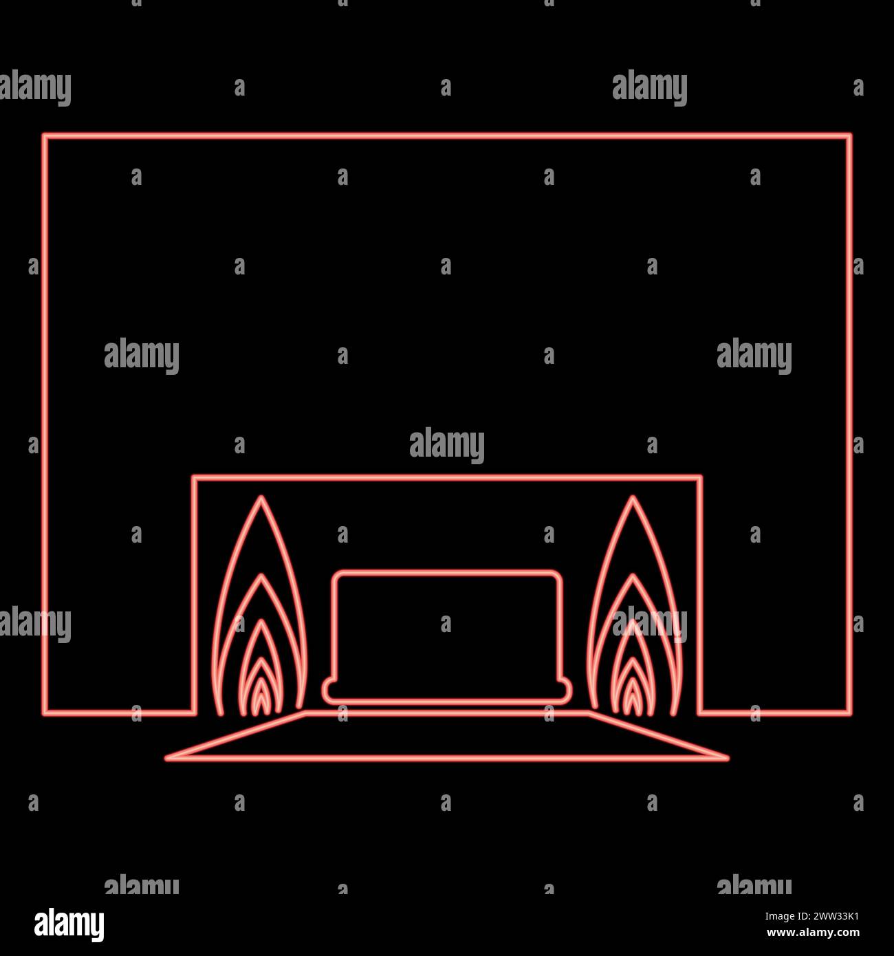 Neon-Krematorium-Einäscherung Prozess der Einäscherung Krematorische Ausrüstung rote Farbe Vektor Illustration Bild flache Art Licht Stock Vektor